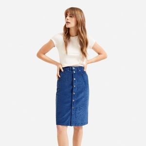 Everlane Button-Front Corduroy Skirt in Blue